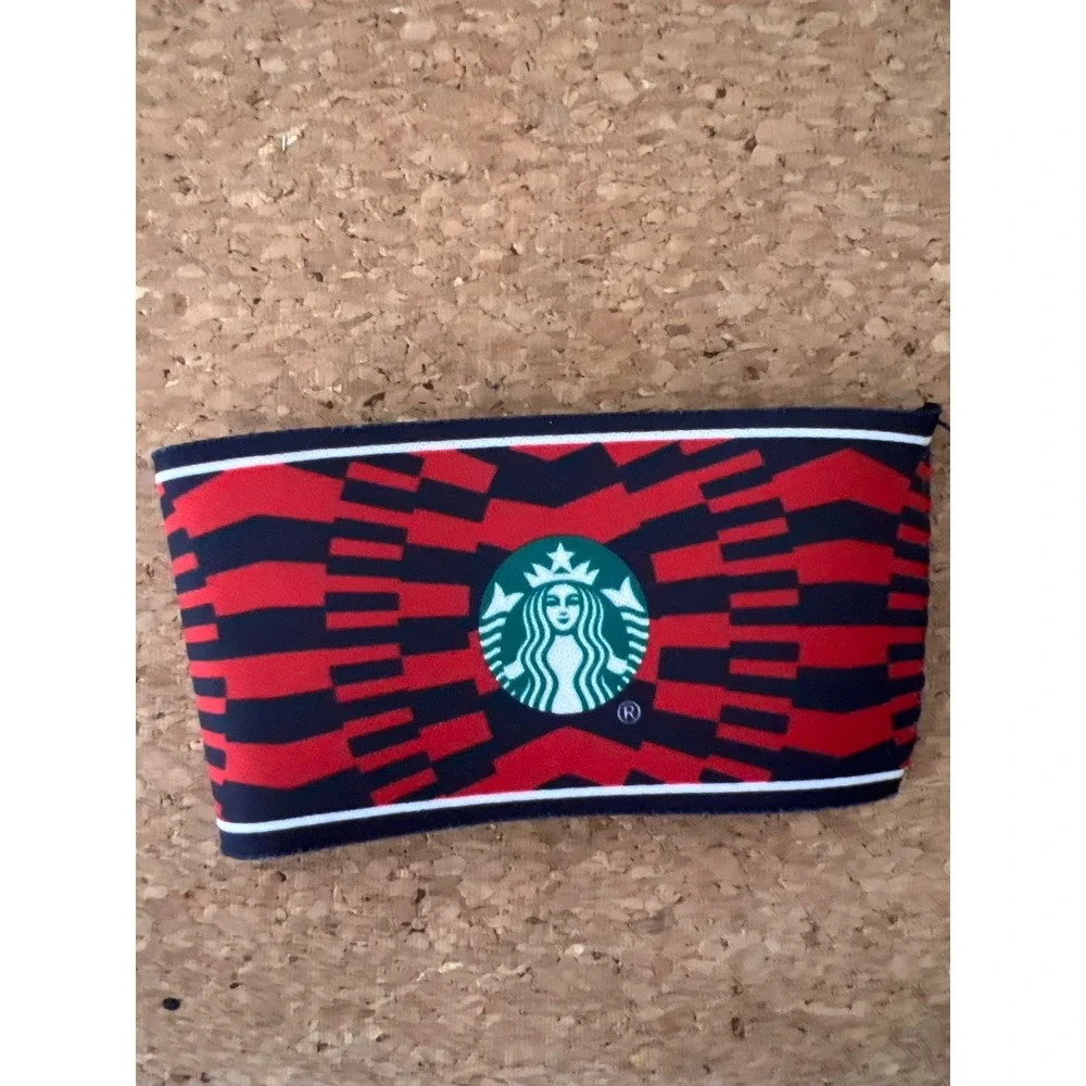 Starbucks‎ Reusable Neoprene Cup Sleeve Red Black Geometric Siren Logo USA C